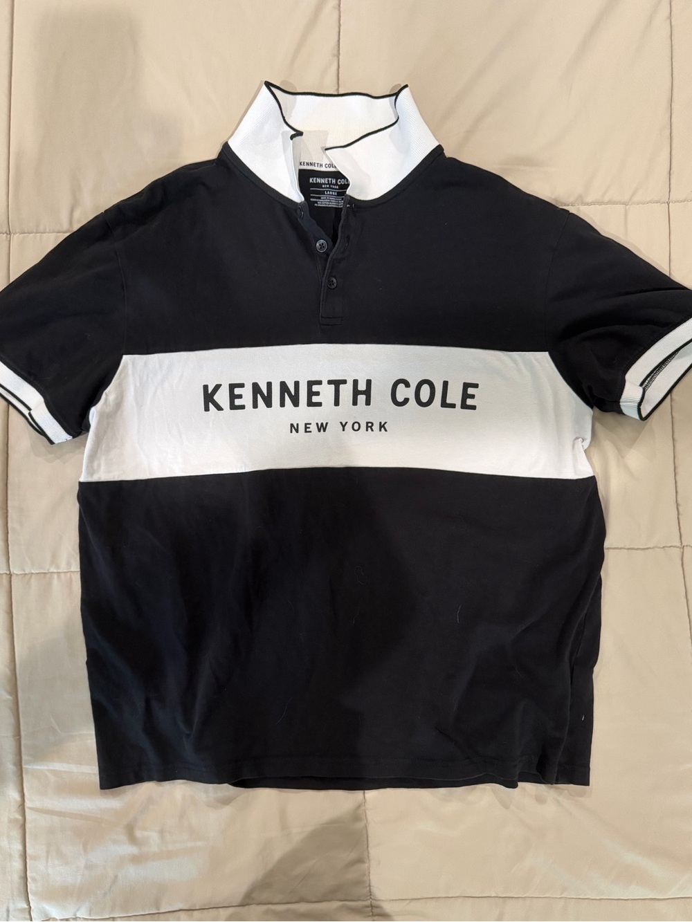 Kenneth Cole Black & White Contrast Logo Polo